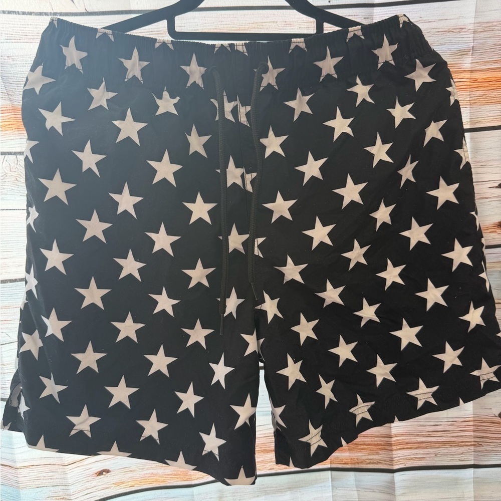 George Black Swim Shorts with White Star Print